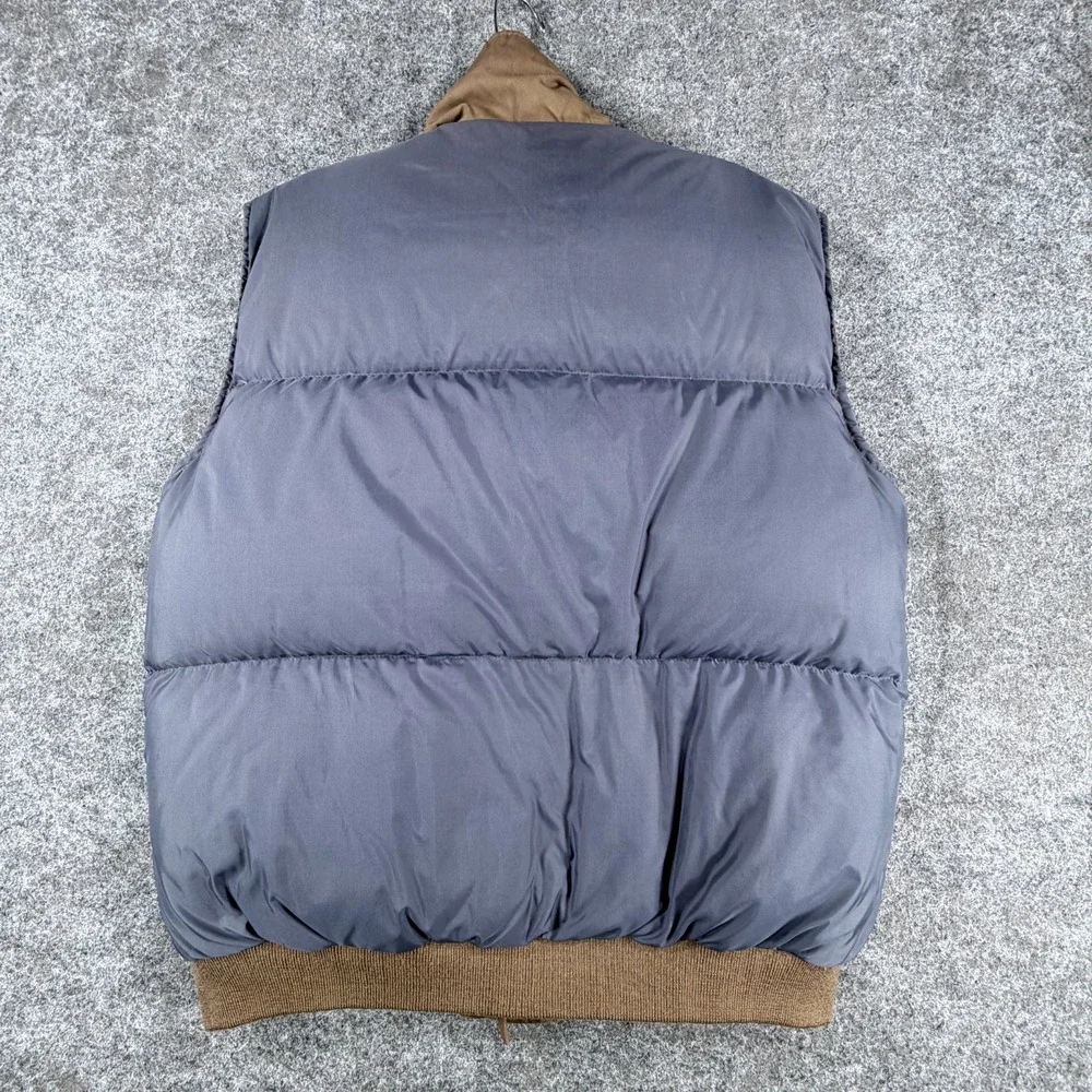 Outdoor Exchange Reversible Down Vest Mens Large Brown Blue Mock Neck Full‎ Zip